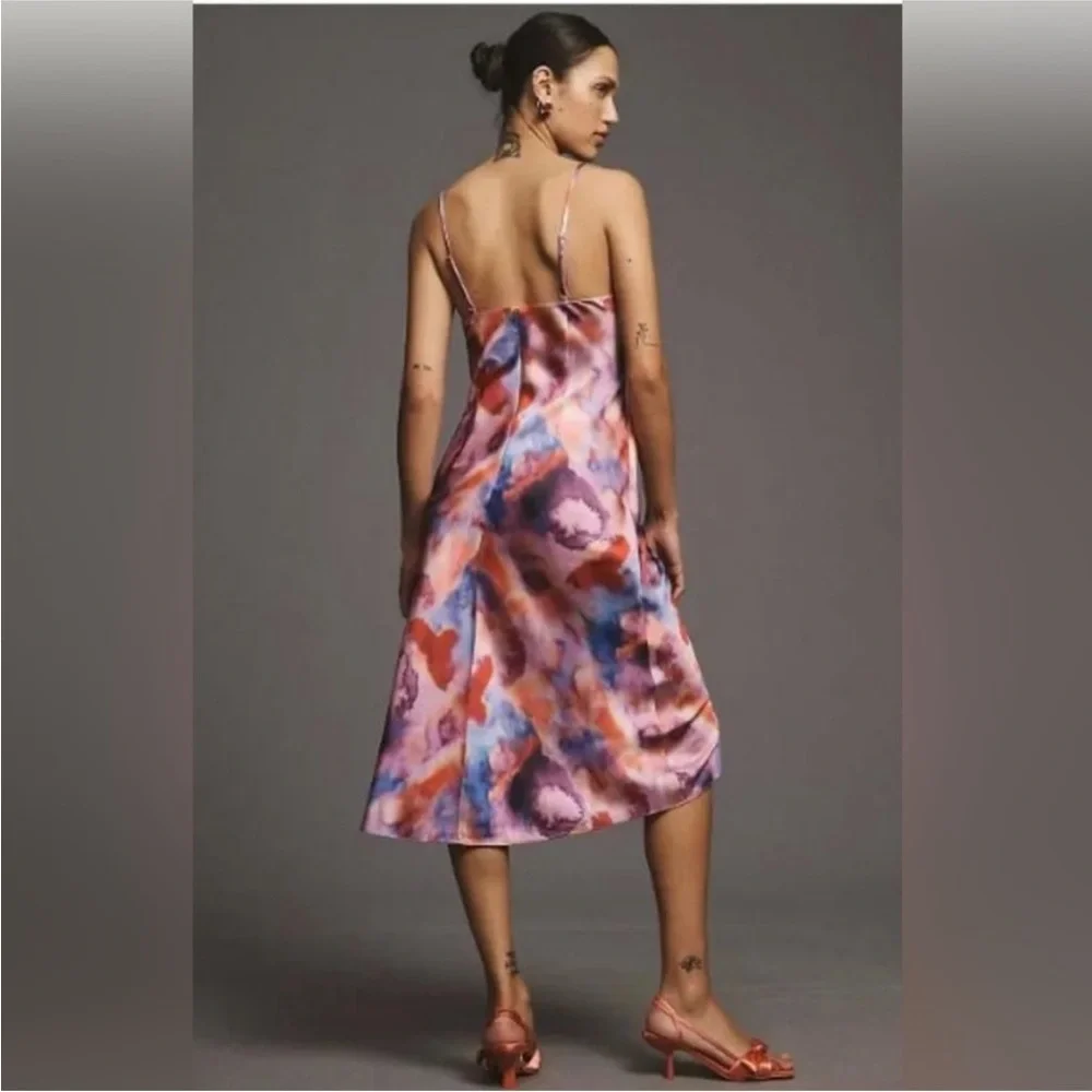 BHLDN Hazel V-Neck Printed Stretch Satin Midi Dress NWT Large - Picture 3 of 9